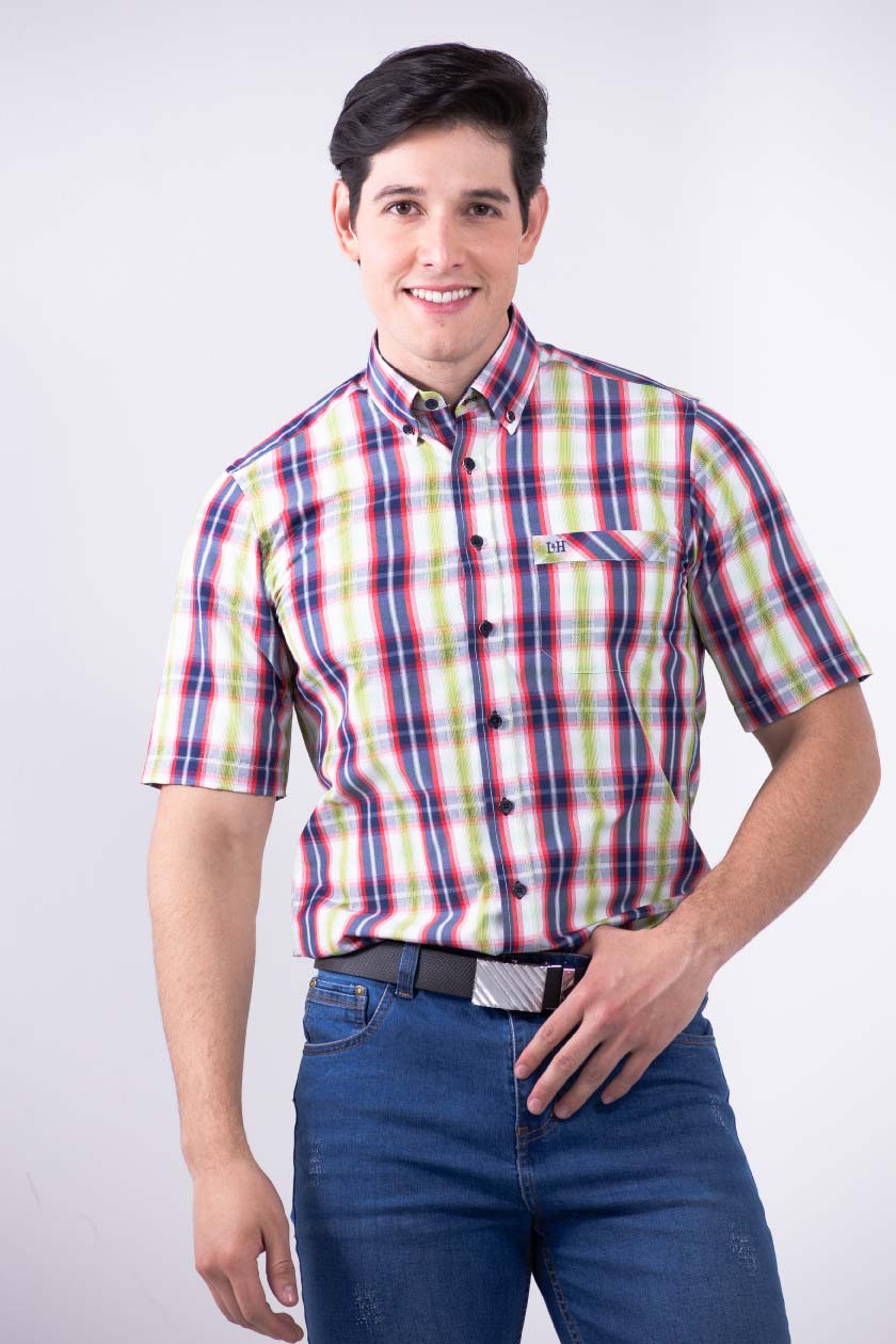 camisa cuadros manga corta