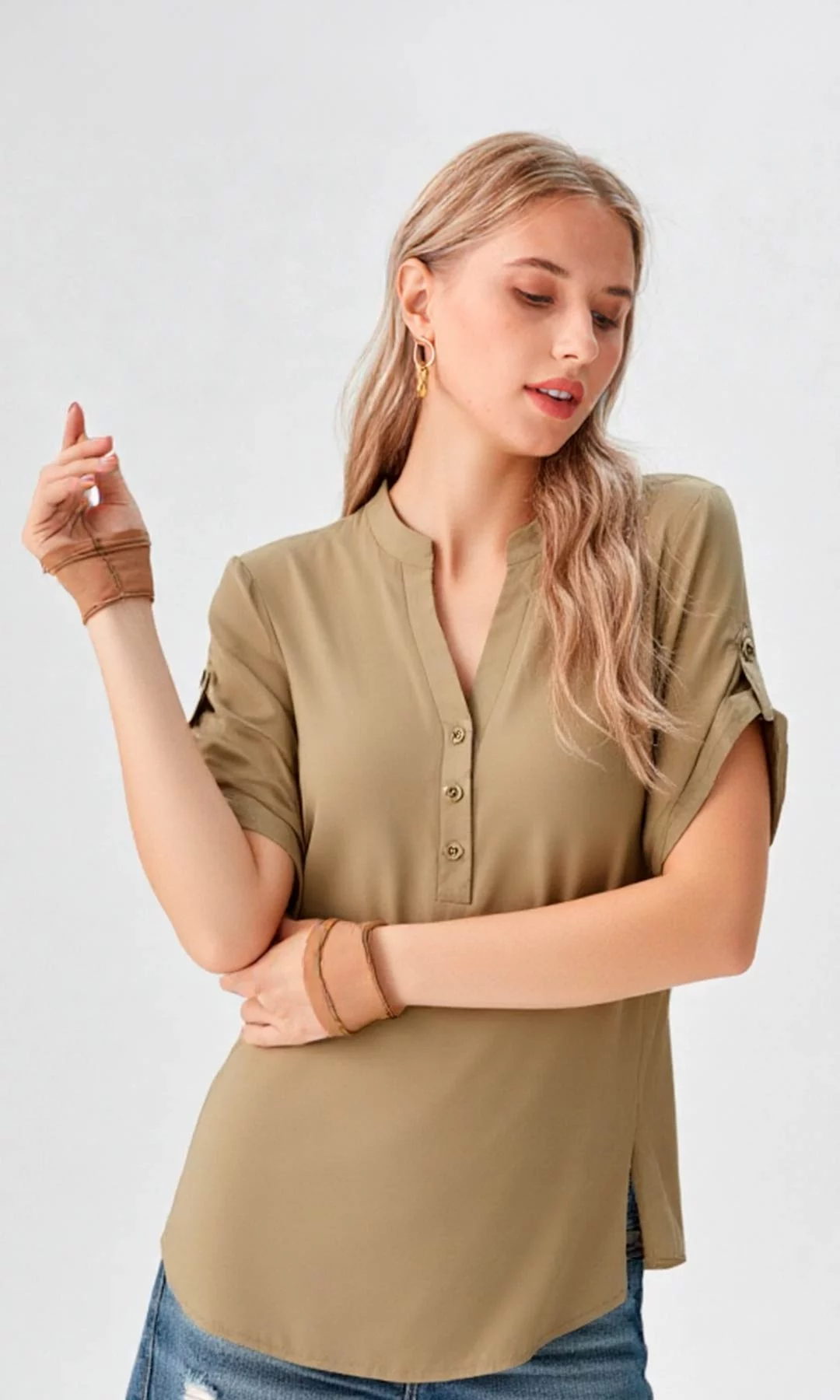 Blusa mujer manga corta unicolor - Imagen 13