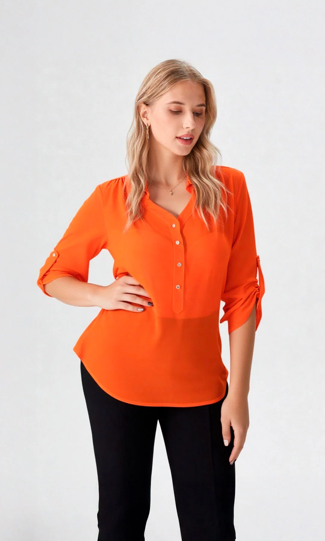 Blusa mujer manga 3/4 unicolor - Imagen 2