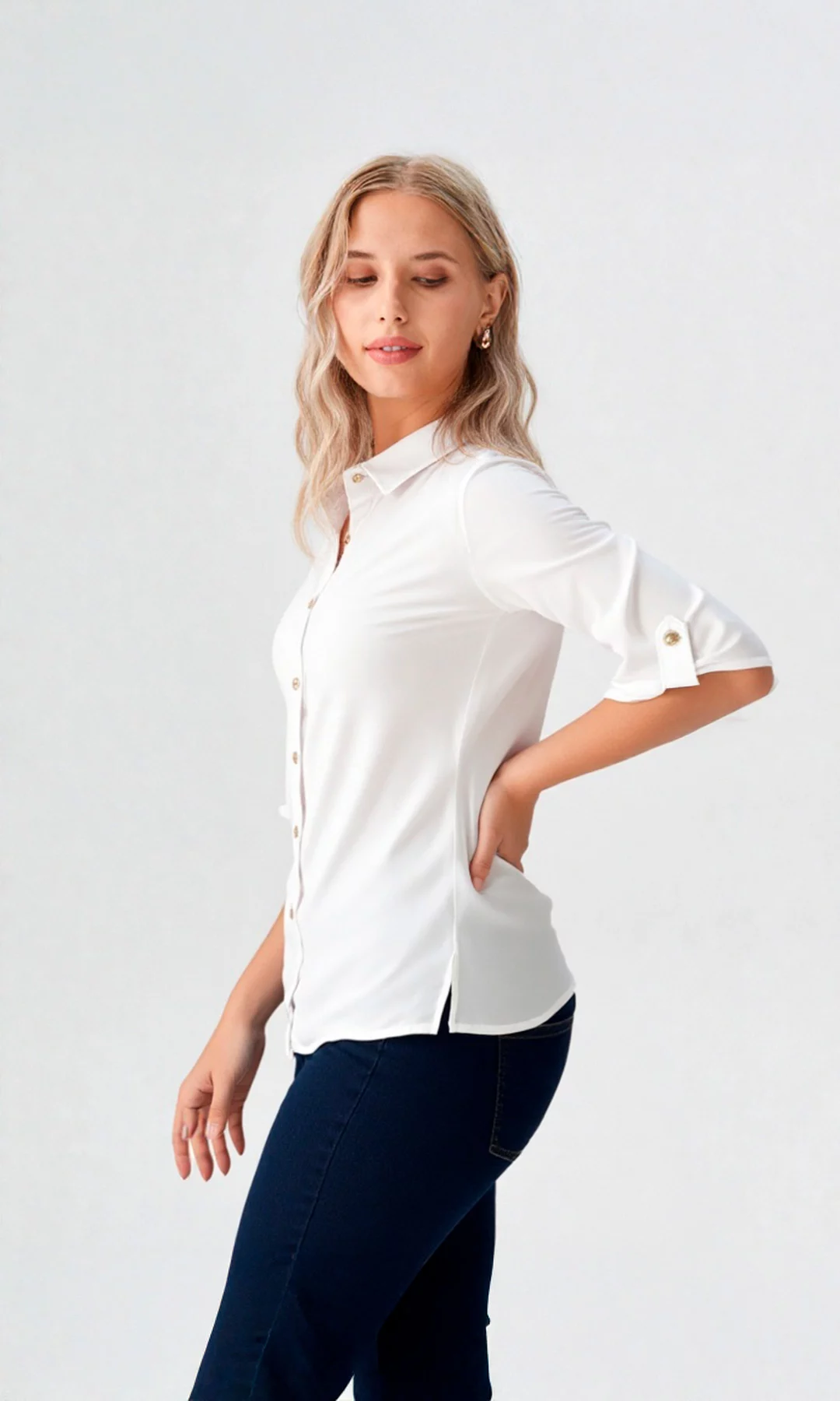 Blusa mujer manga 3/4 unicolor - Imagen 4