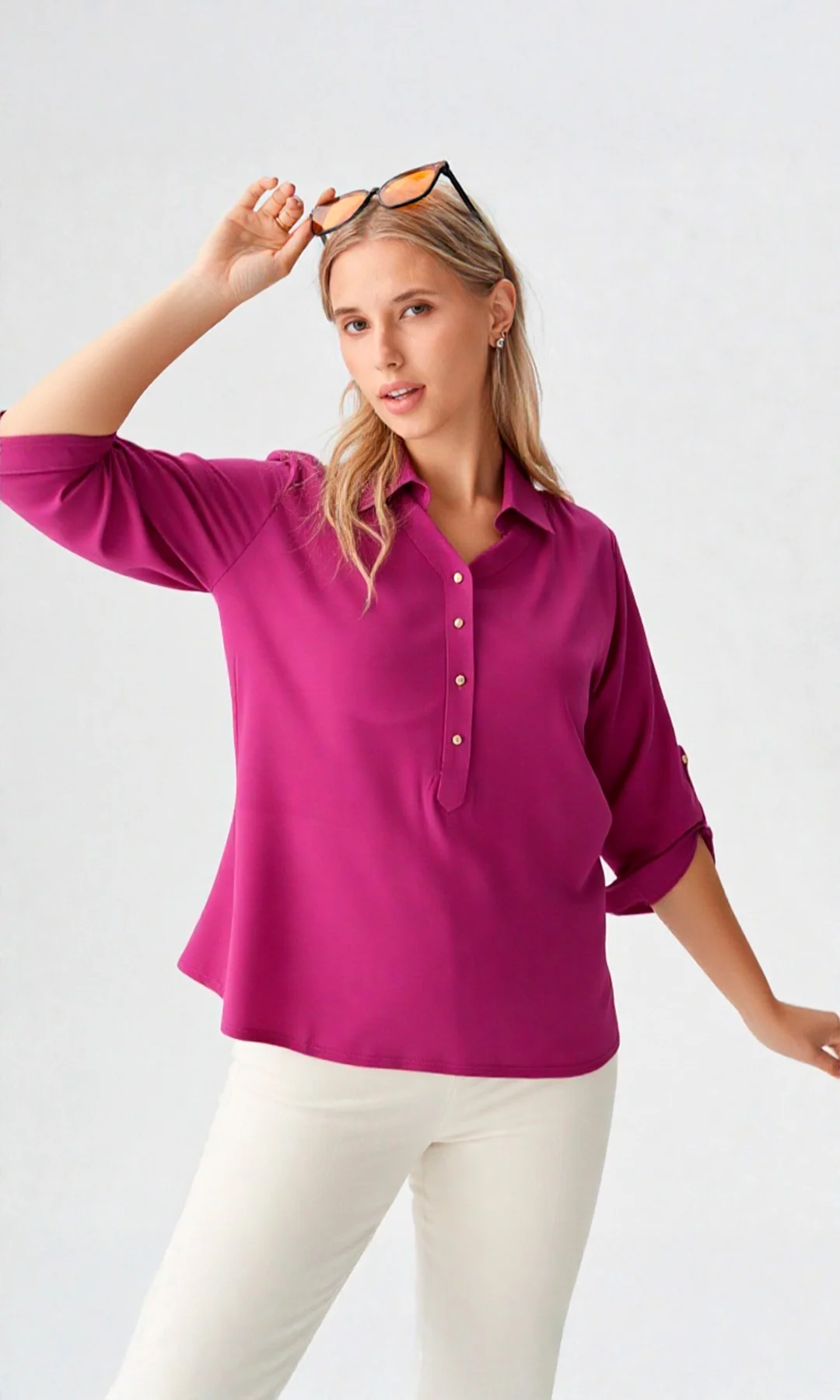 Blusa mujer manga 3/4 unicolor - Imagen 7