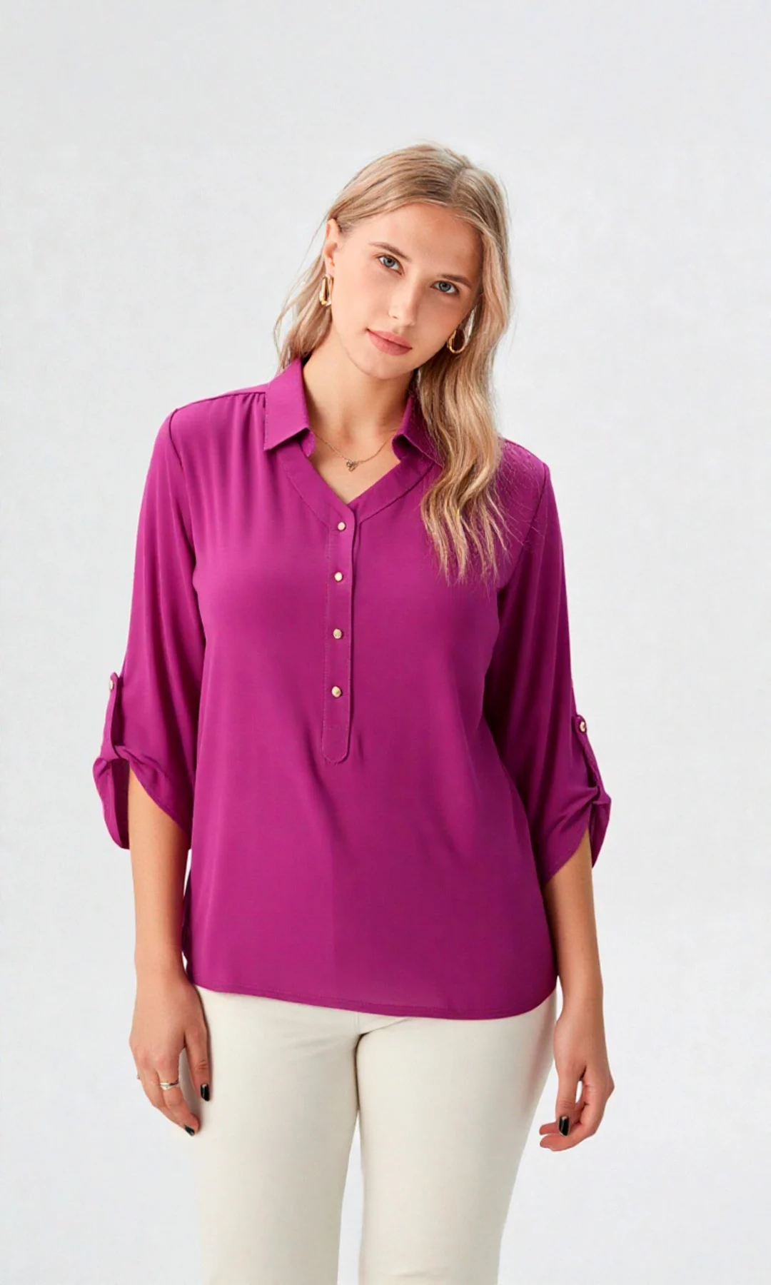 Blusa mujer manga 3/4 unicolor - Imagen 6