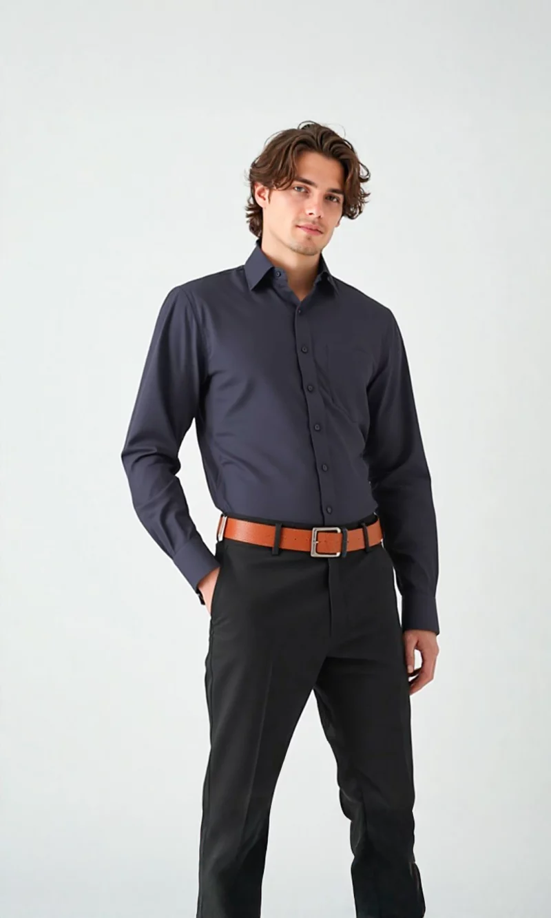 Camisa hombre manga larga unicolor - Imagen 2