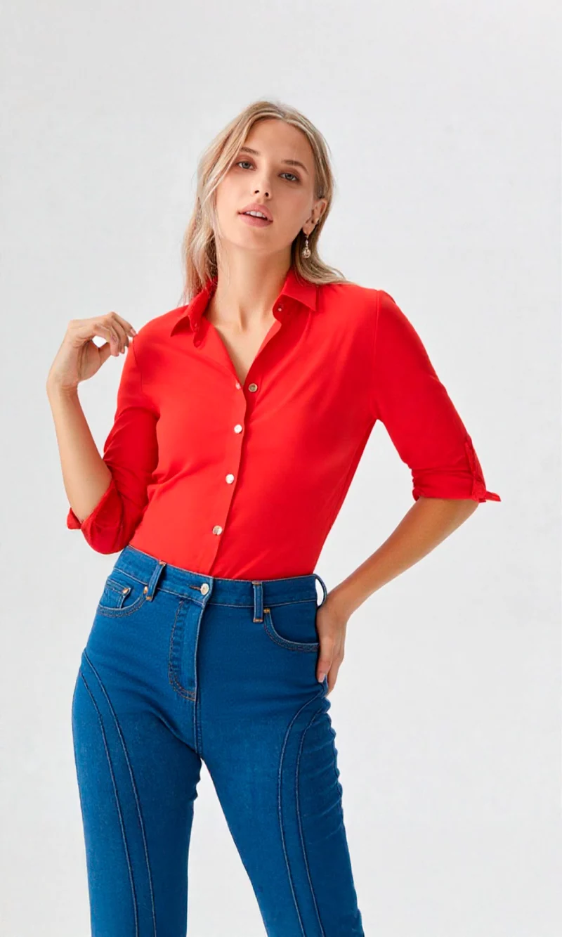 Blusa mujer manga 3/4 unicolor - Imagen 2