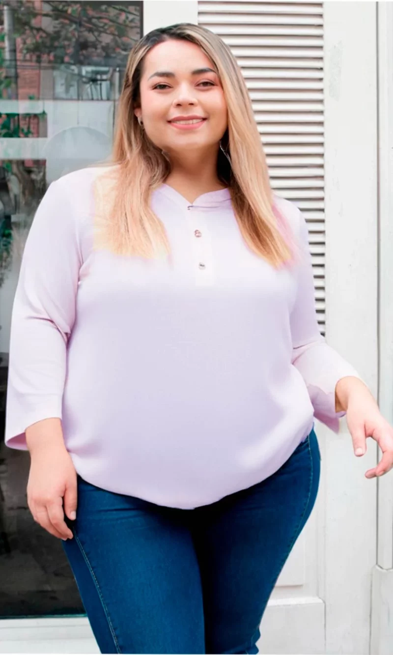 Blusa mujer manga 3/4 unicolor - Imagen 3