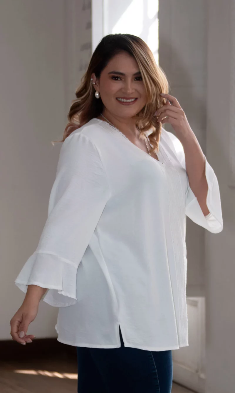 Blusa mujer manga 3/4 unicolor - Imagen 2