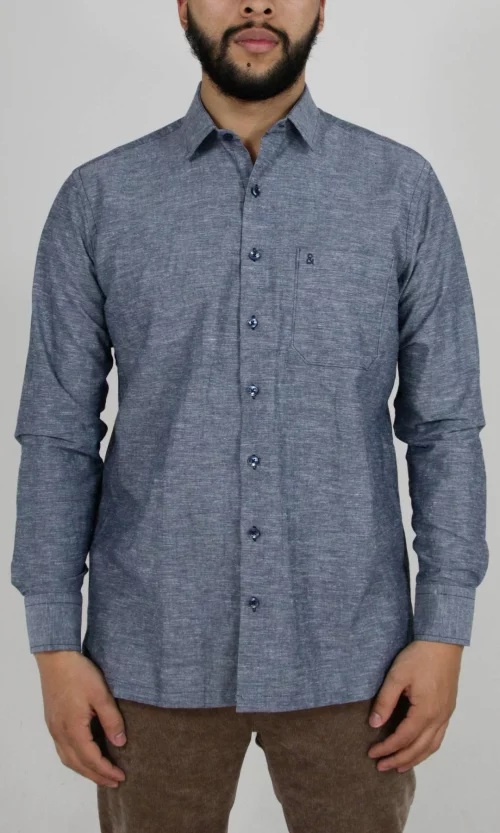 Guayabera hombre manga larga unicolor