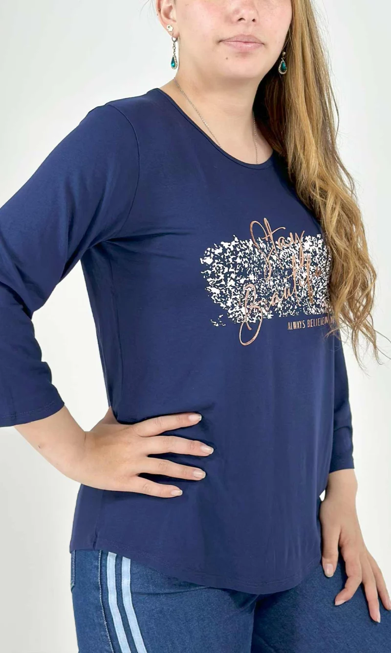 Camiseta mujer manga 3/4 estampada - Imagen 2