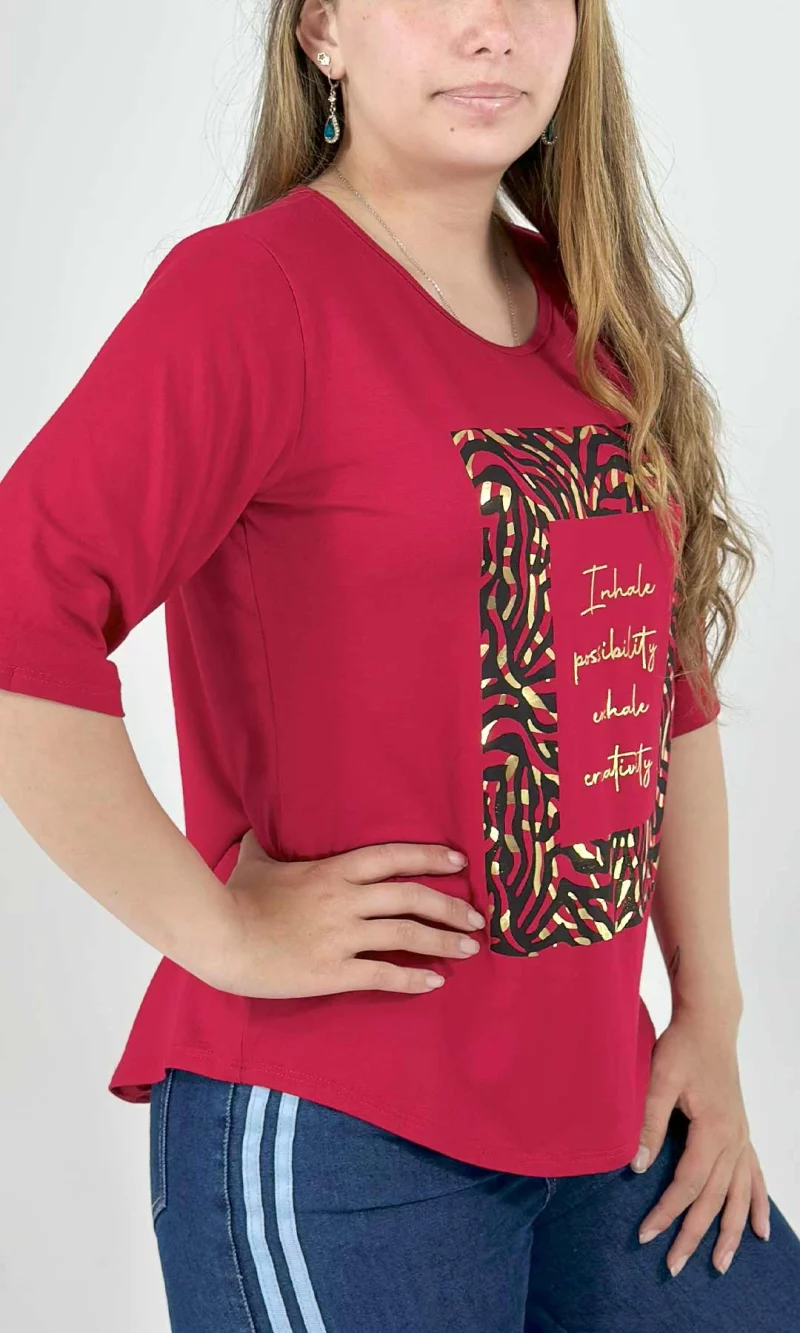 Camiseta mujer manga 3/4 estampada - Imagen 2