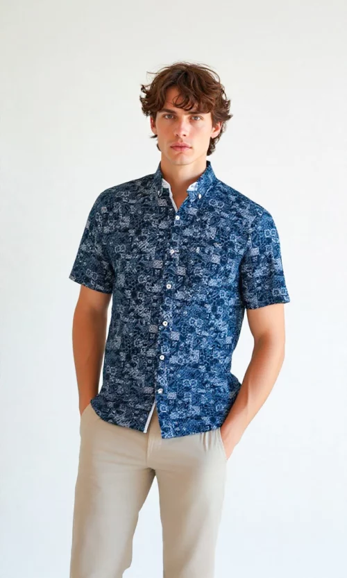Camisa hombre manga corta estampada