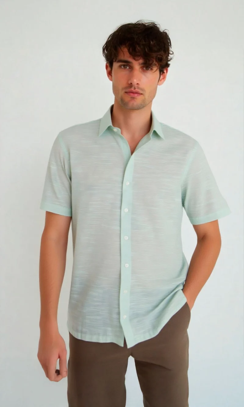 Guayabera hombre manga corta unicolor - Imagen 12