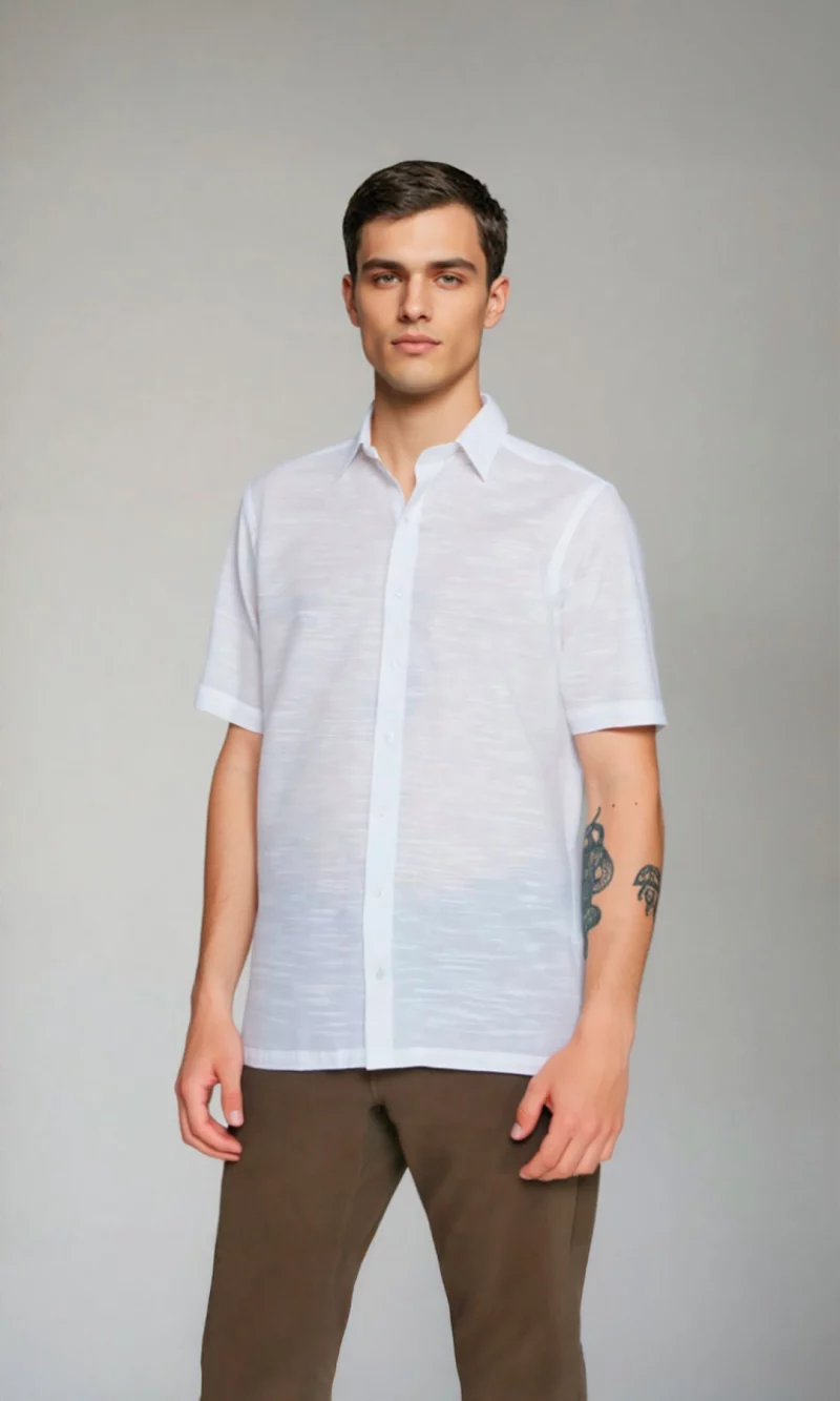 Guayabera hombre manga corta unicolor - Imagen 7