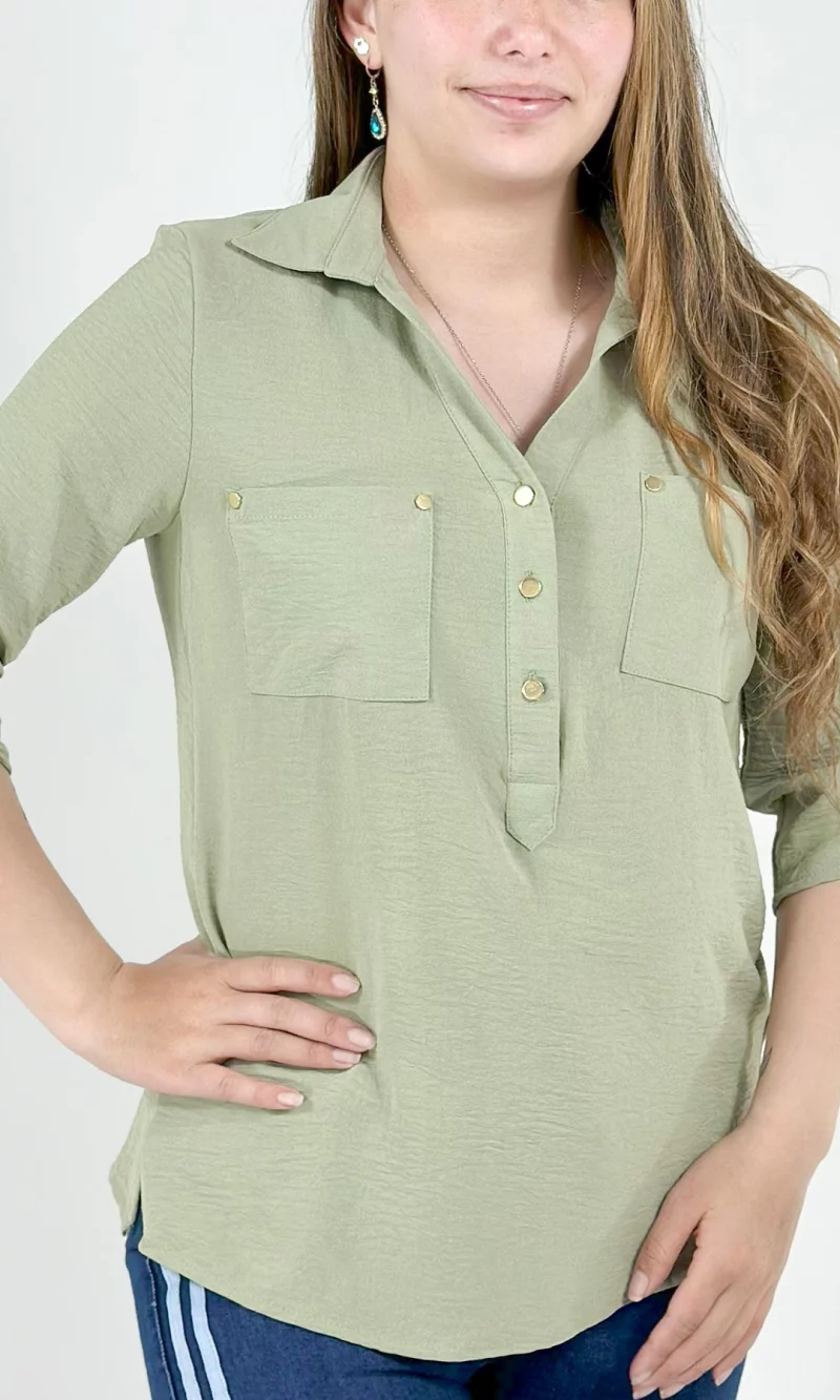 Blusa manga 3/4 unicolor - Imagen 11