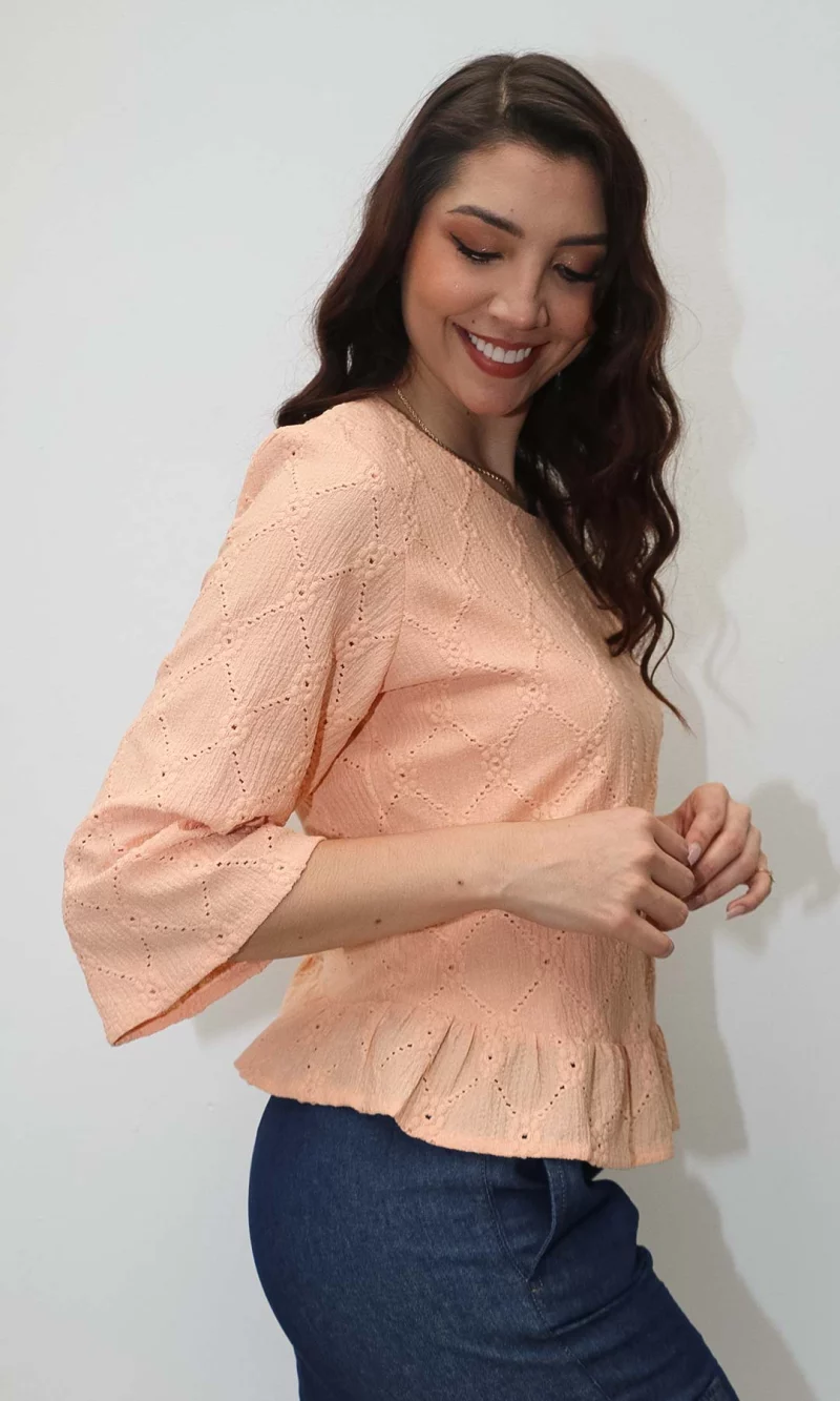 Blusa mujer manga 3/4 unicolor - Imagen 2