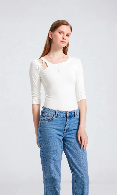 Camiseta mujer manga 3/4 unicolor