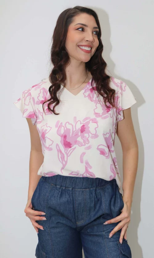 Blusa mujer manga corta estampada