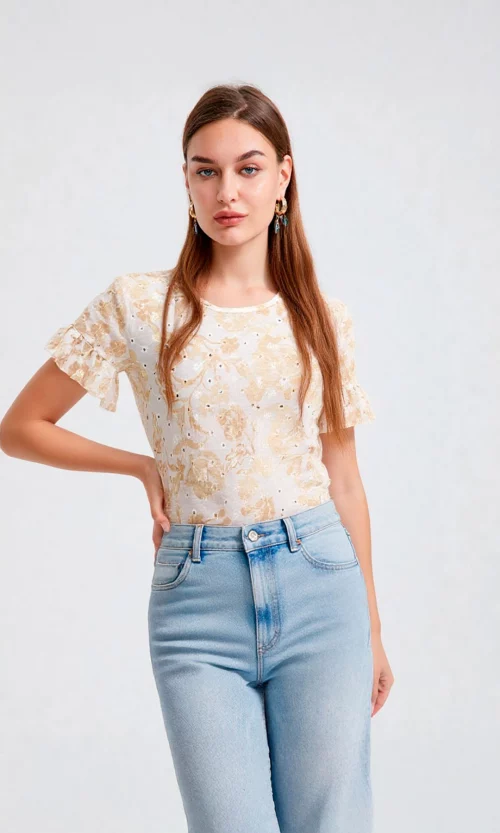 Blusa mujer manga corta estampada