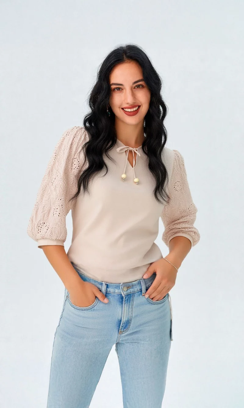 Blusa mujer manga 3/4 unicolor - Imagen 2