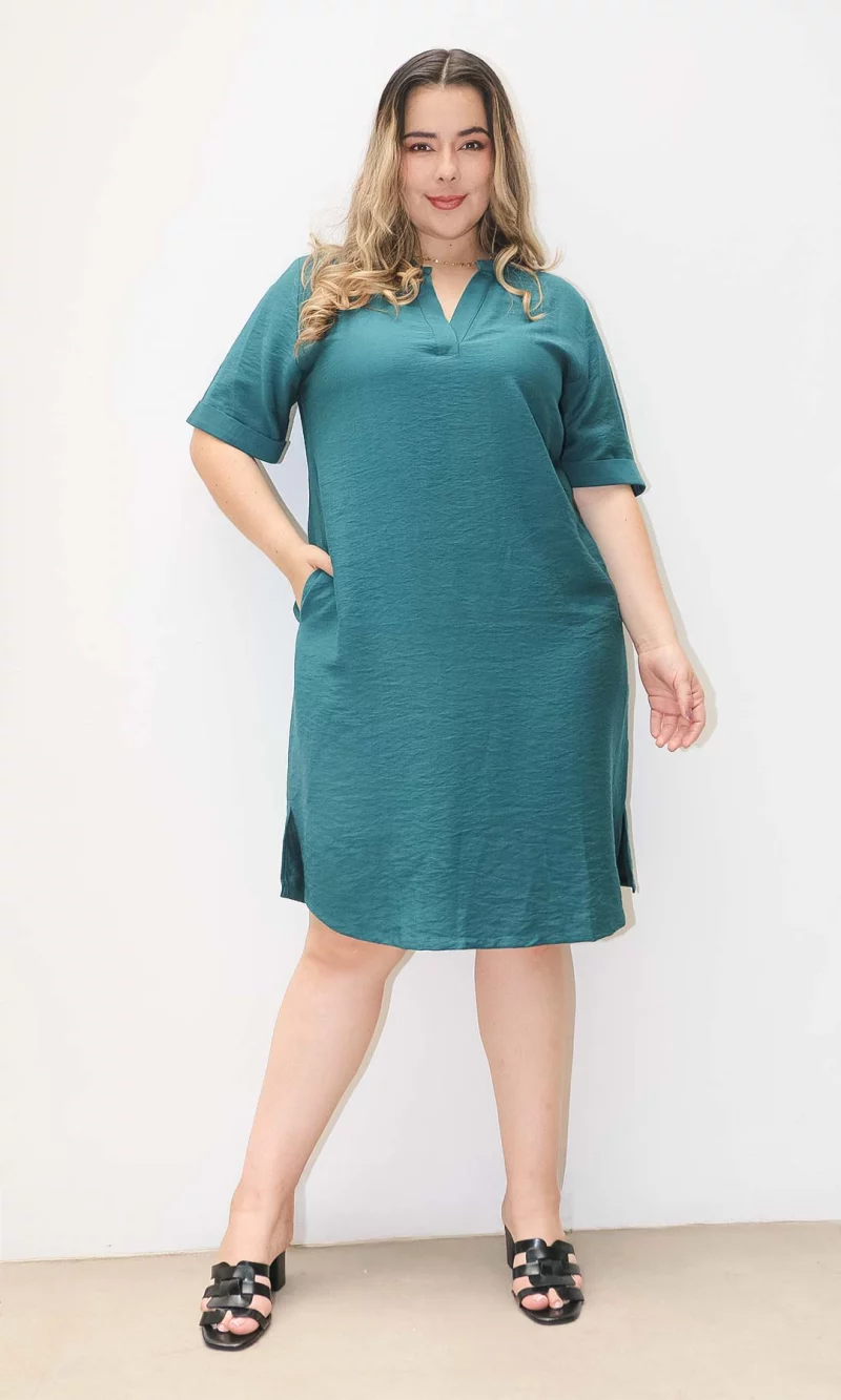 Vestido mujer manga corta unicolor
