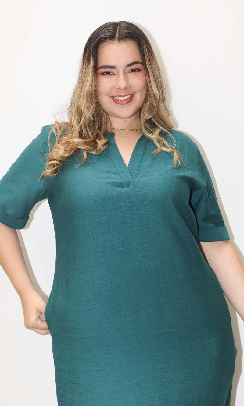 Vestido mujer manga corta unicolor - Imagen 2