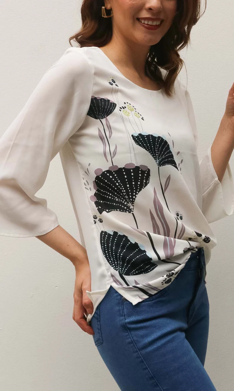Blusa mujer manga 3/4 estampada - Imagen 2