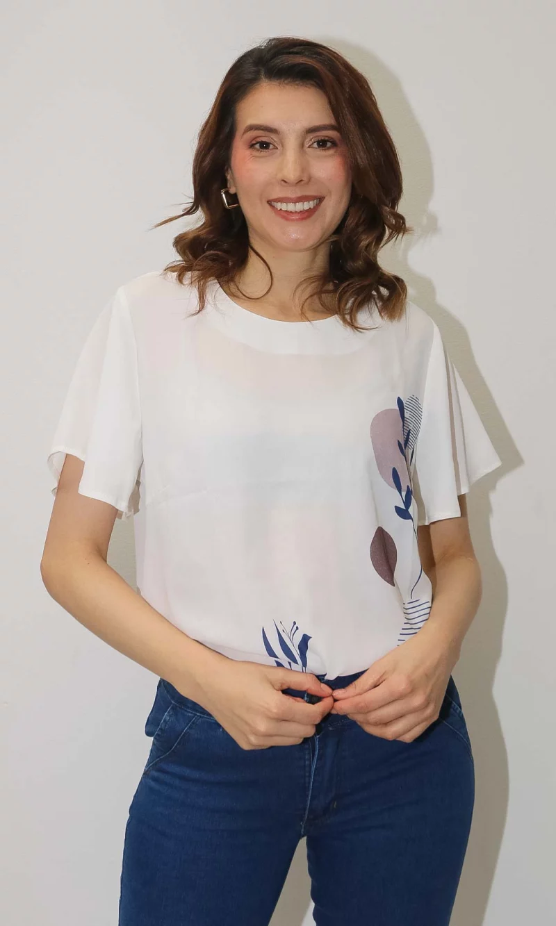 Blusa mujer manga corta estampada