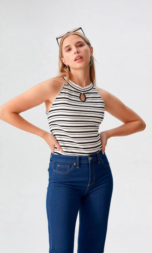 Camiseta mujer manga sisa rayas