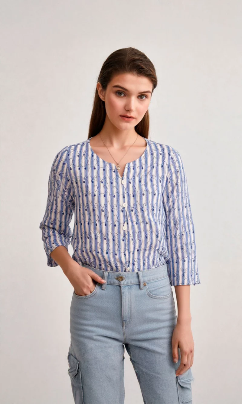 Blusa mujer manga 3/4 rayas - Imagen 2