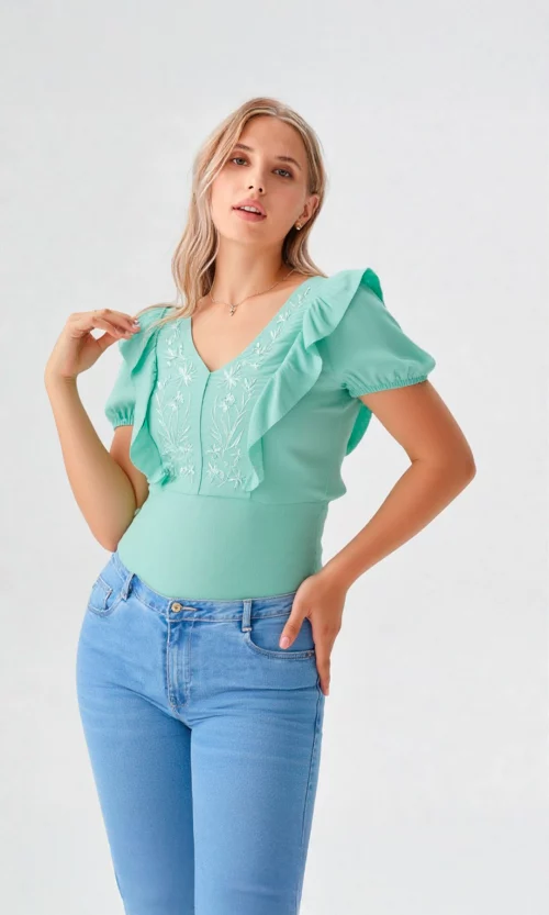 Blusa mujer manga corta unicolor