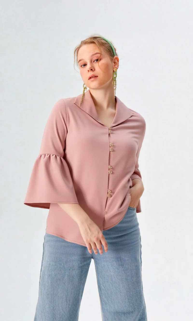 Blusa mujer manga 3/4 unicolor - Imagen 2