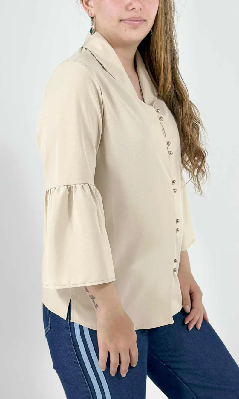Blusa mujer manga 3/4 unicolor - Imagen 2