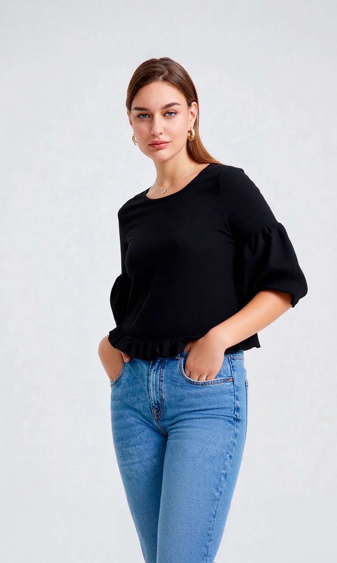 Blusa mujer manga 3/4 unicolor - Imagen 4