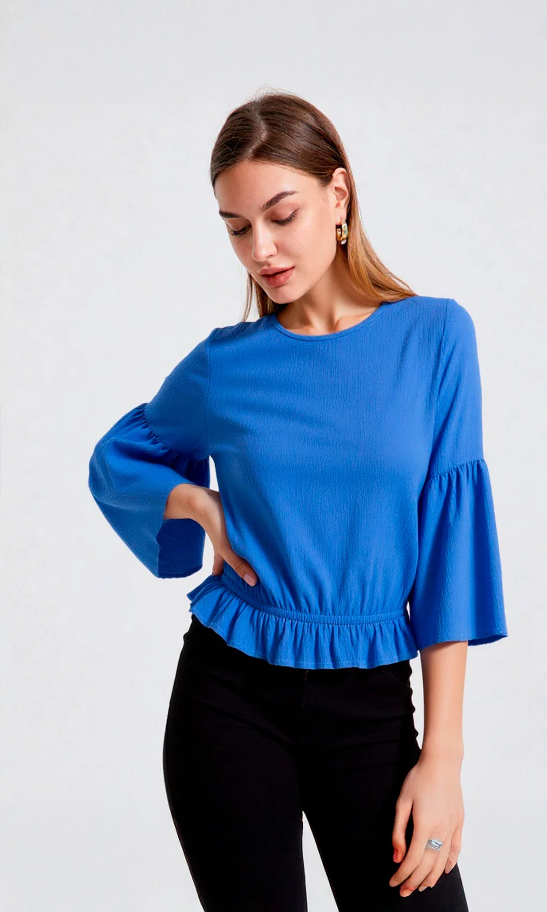 Blusa mujer manga 3/4 unicolor - Imagen 2