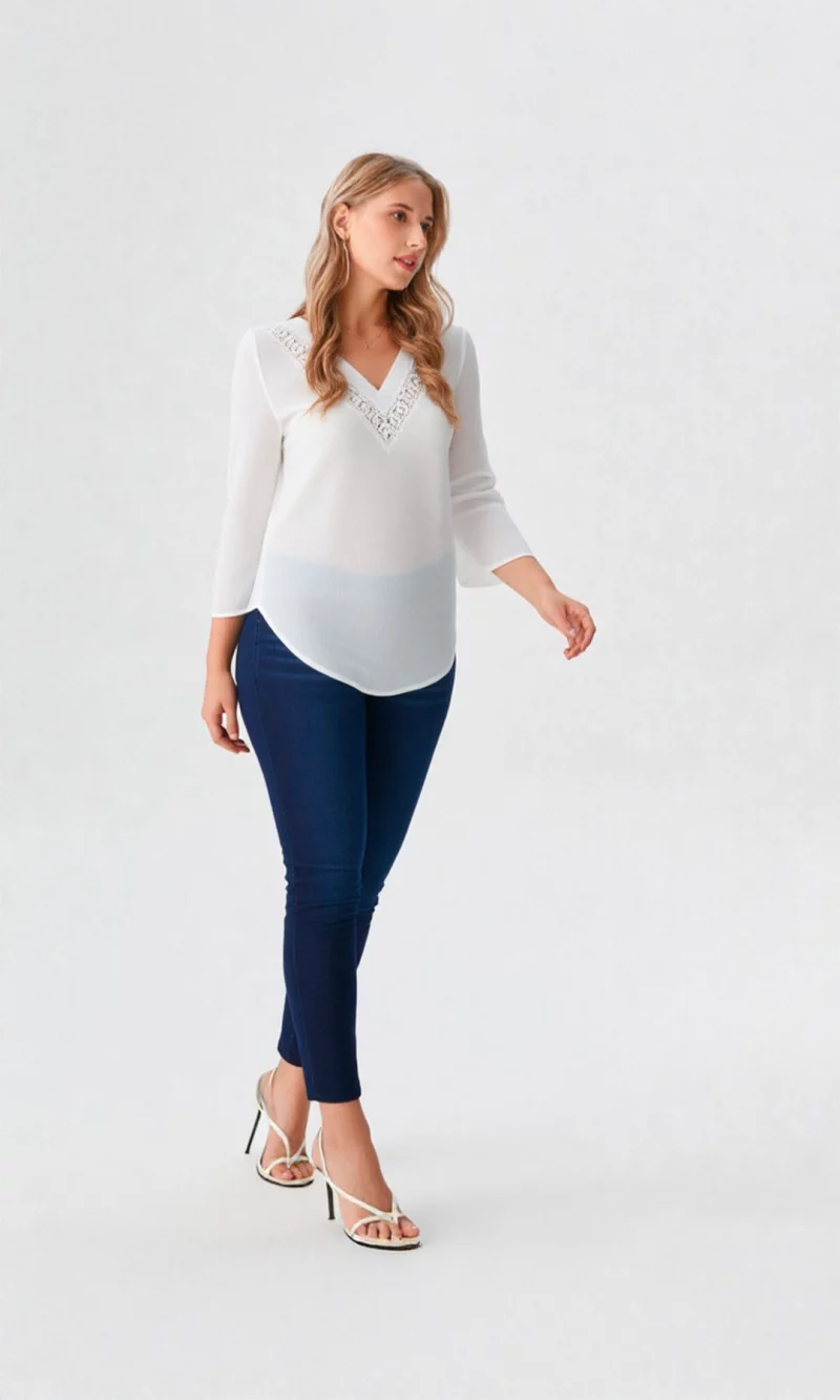 Blusa mujer manga 3/4 unicolor - Imagen 2