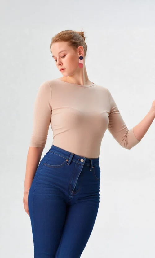 Camiseta mujer manga 3/4 unicolor