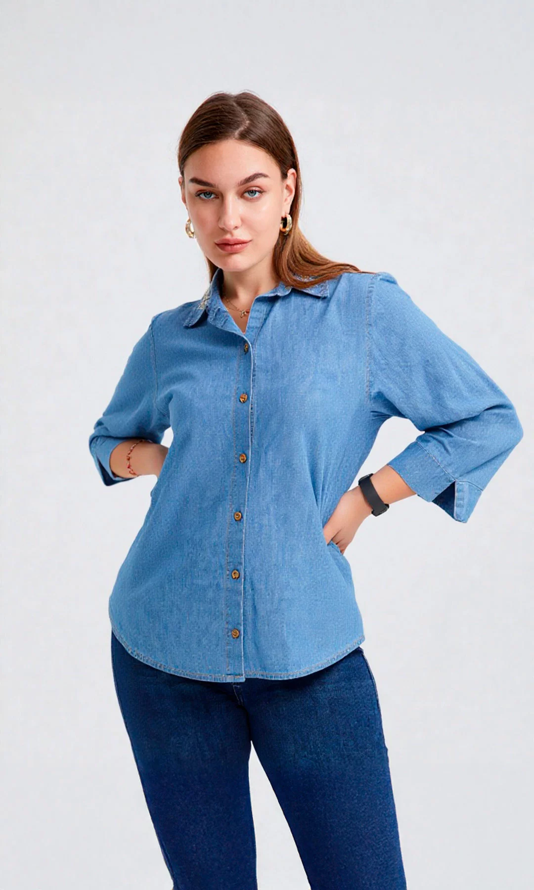 Blusa mujer manga 3/4 unicolor - Imagen 2