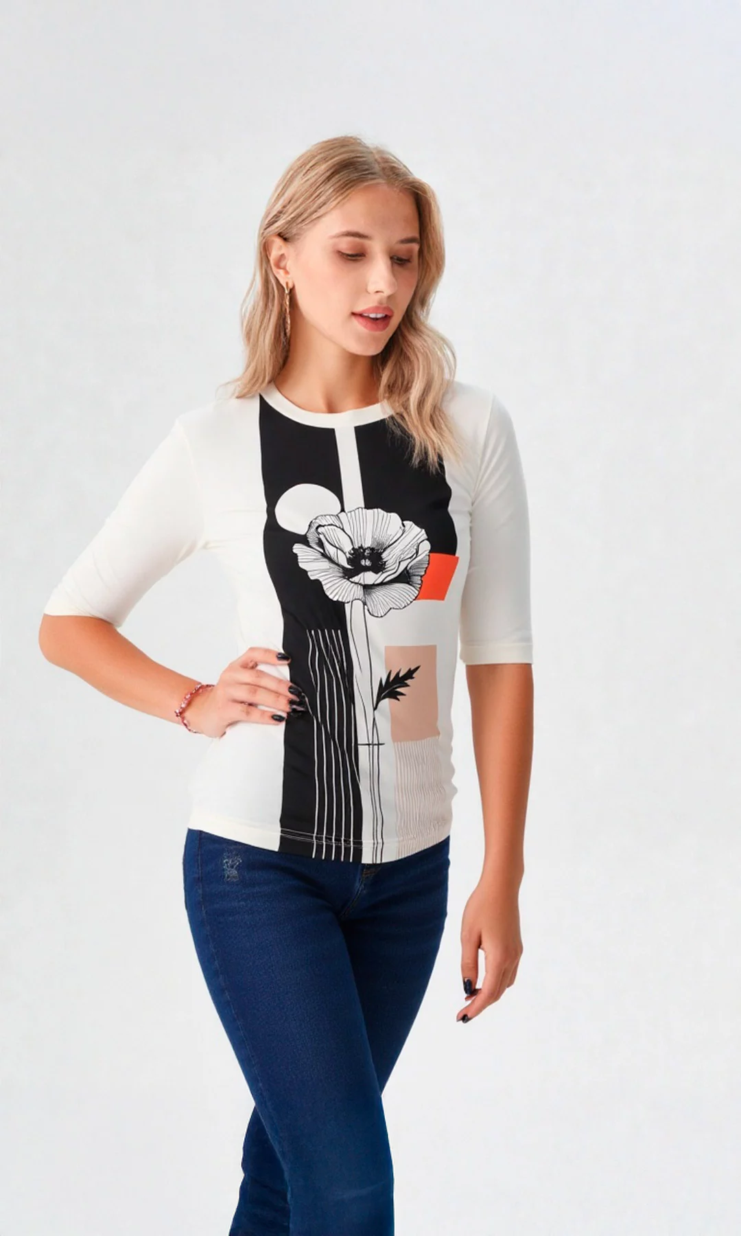 Camiseta mujer manga 3/4 estampada - Imagen 2