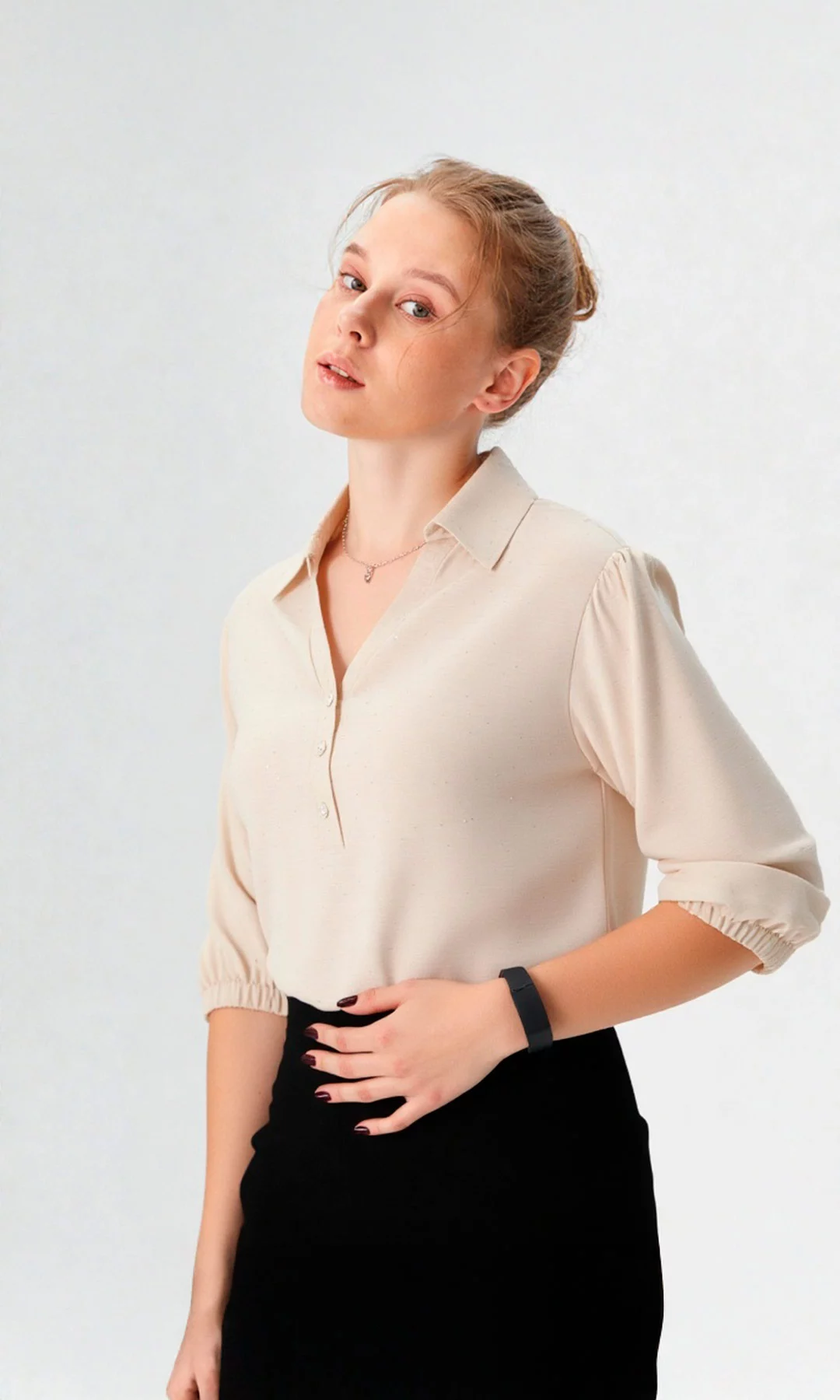 Blusa mujer manga 3/4 unicolor - Imagen 9