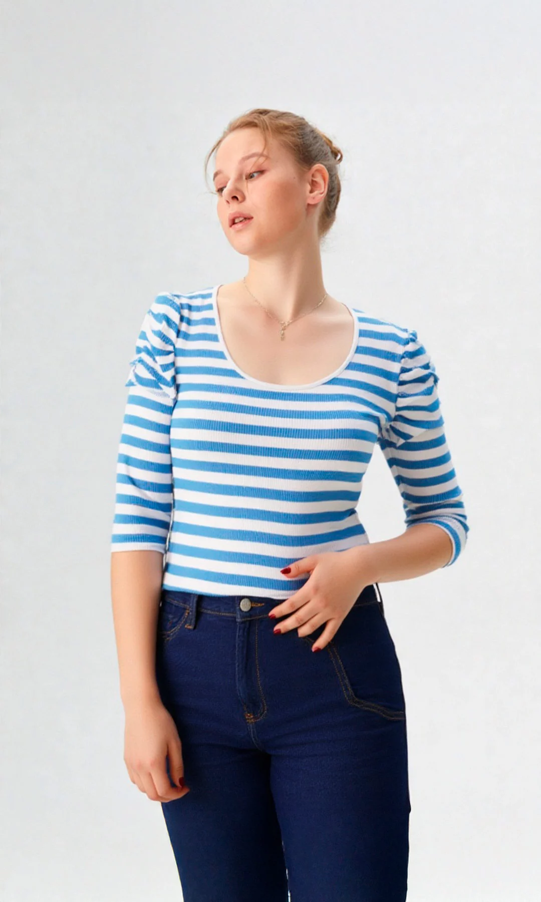 Camiseta mujer manga 3/4 rayas - Imagen 2