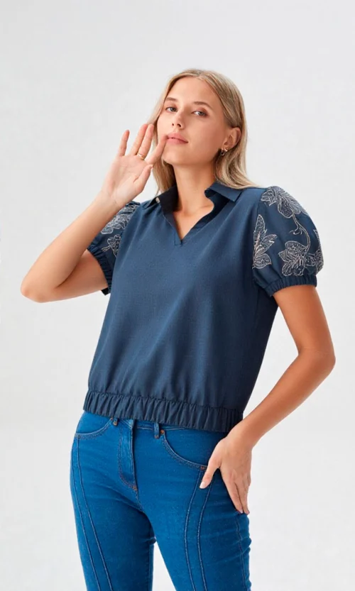 Blusa mujer manga corta unicolor