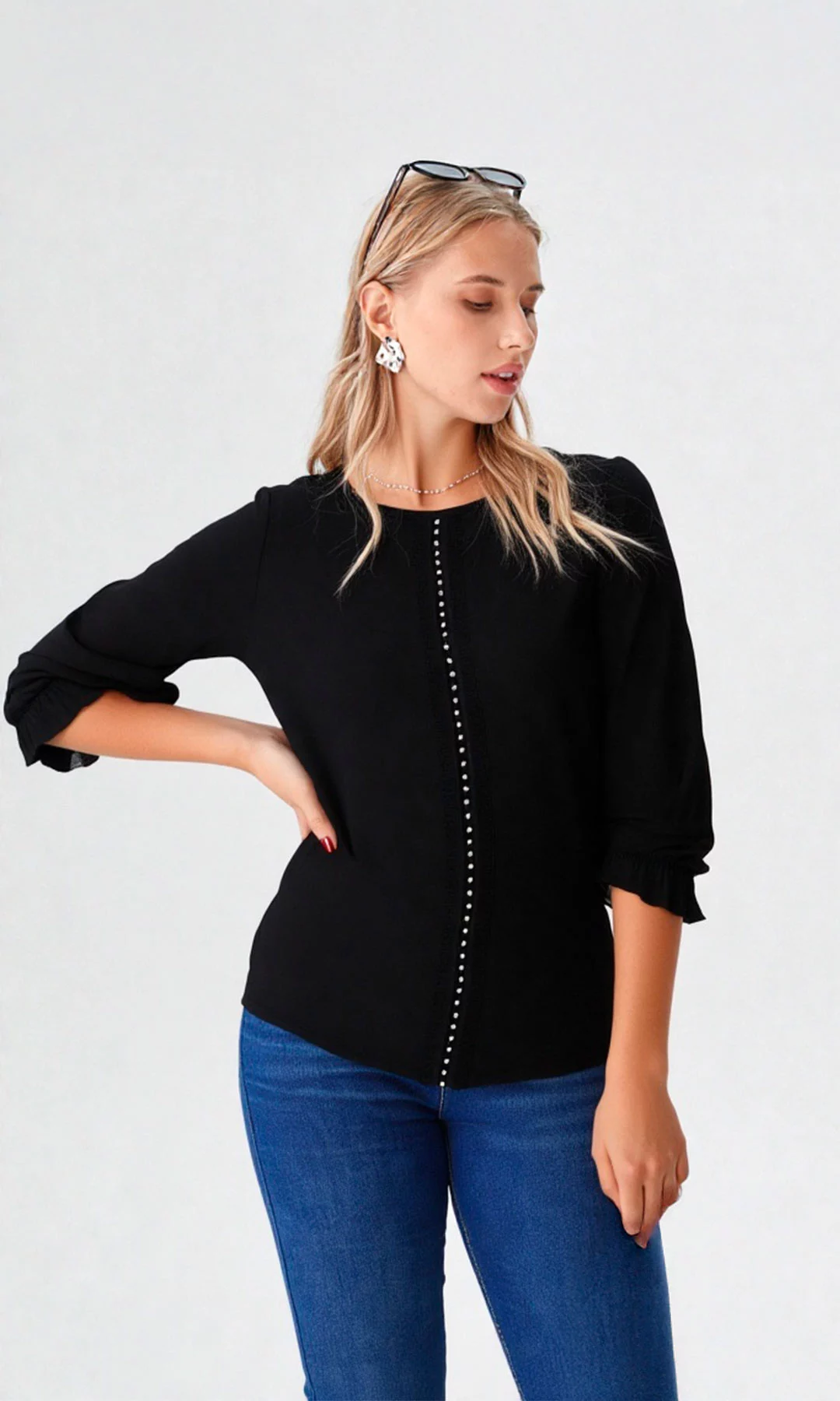 Blusa mujer manga 3/4 unicolor - Imagen 2