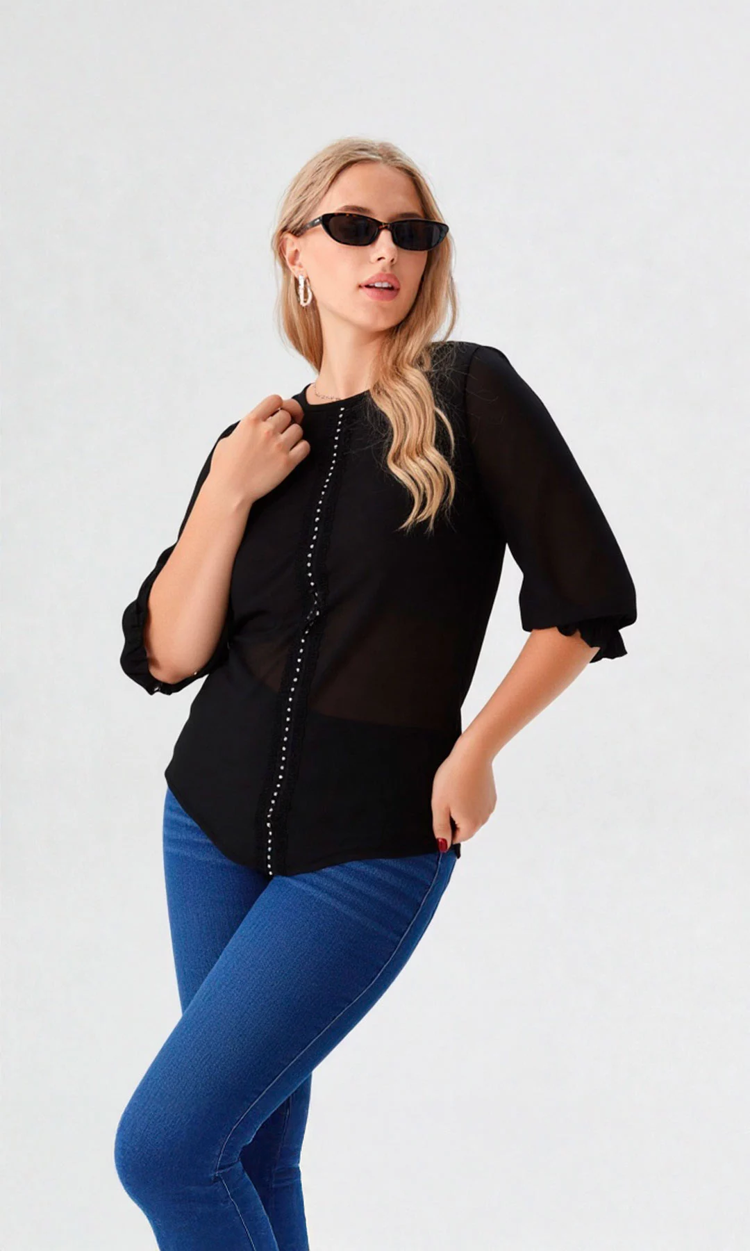 Blusa mujer manga 3/4 unicolor - Imagen 3