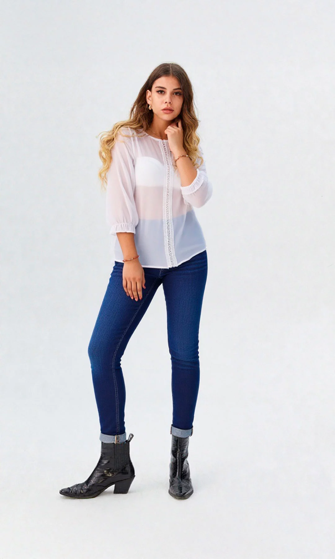 Blusa mujer manga 3/4 unicolor - Imagen 5