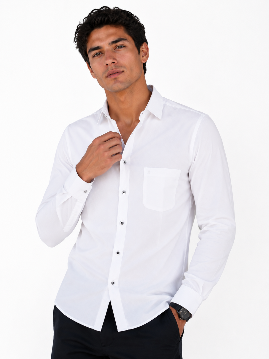 Camisa hombre manga larga unicolor - Imagen 5