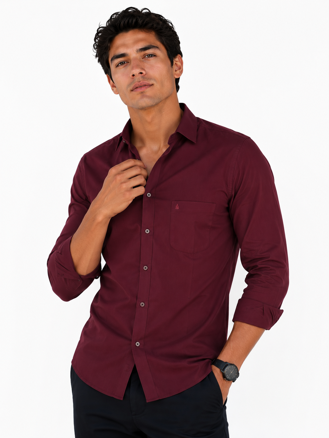 Camisa hombre manga larga unicolor - Imagen 7
