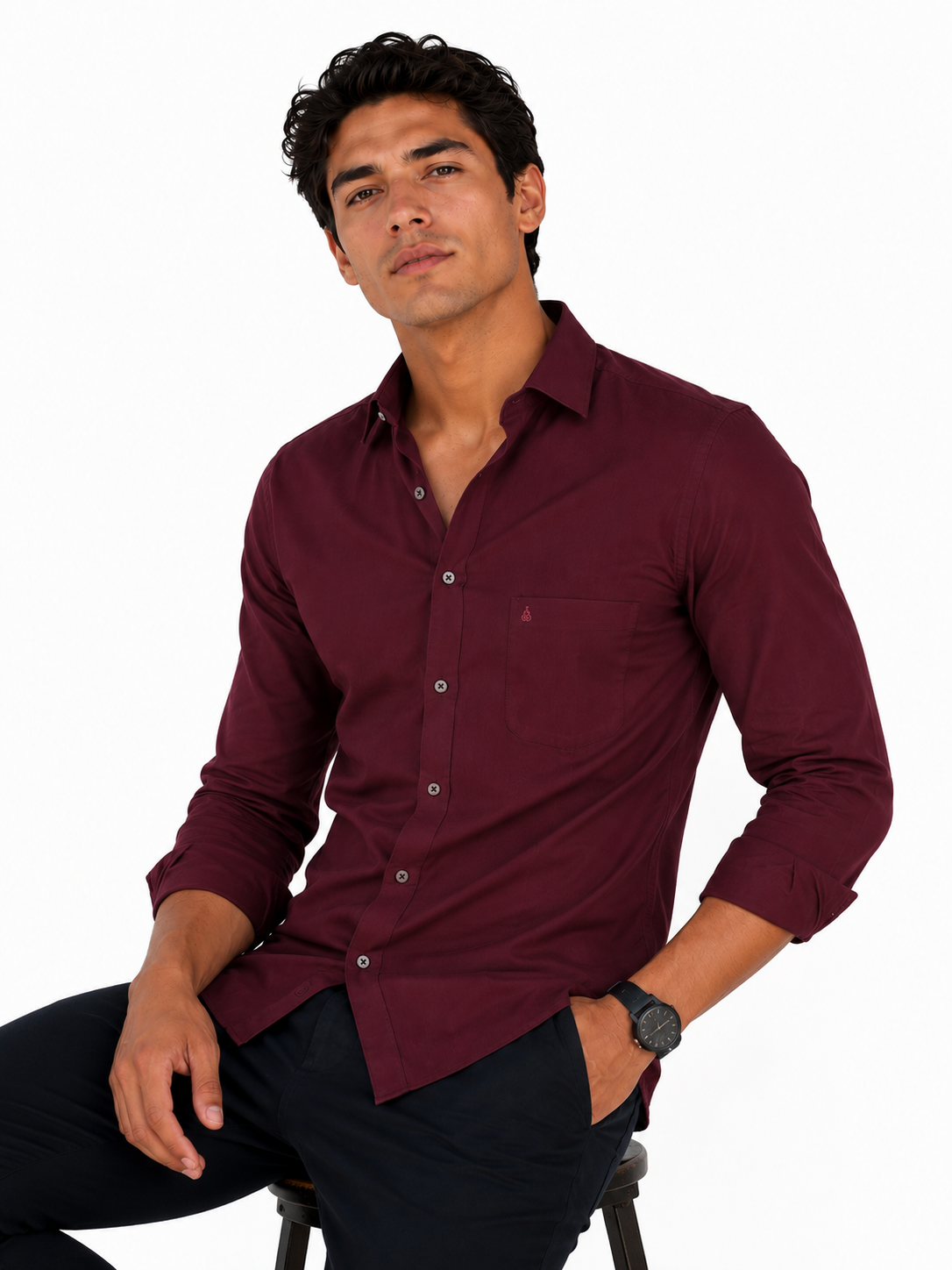 Camisa hombre manga larga unicolor - Imagen 8