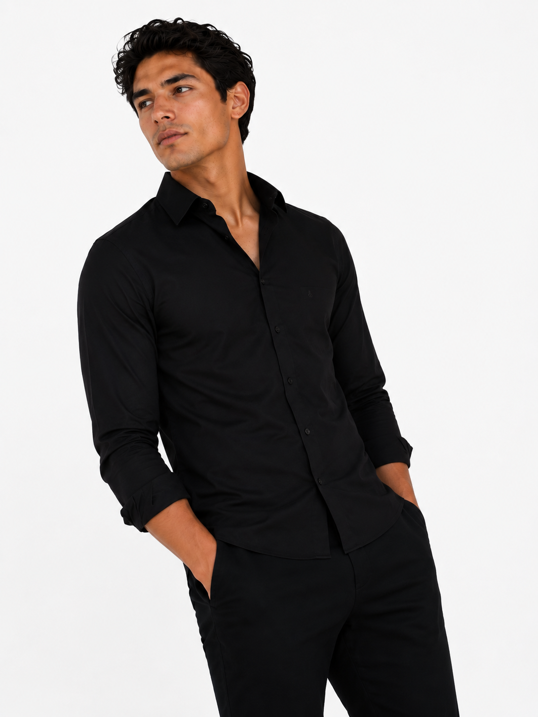 Camisa hombre manga larga unicolor - Imagen 2