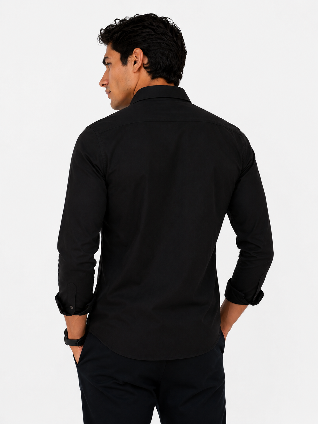 Camisa hombre manga larga unicolor - Imagen 3