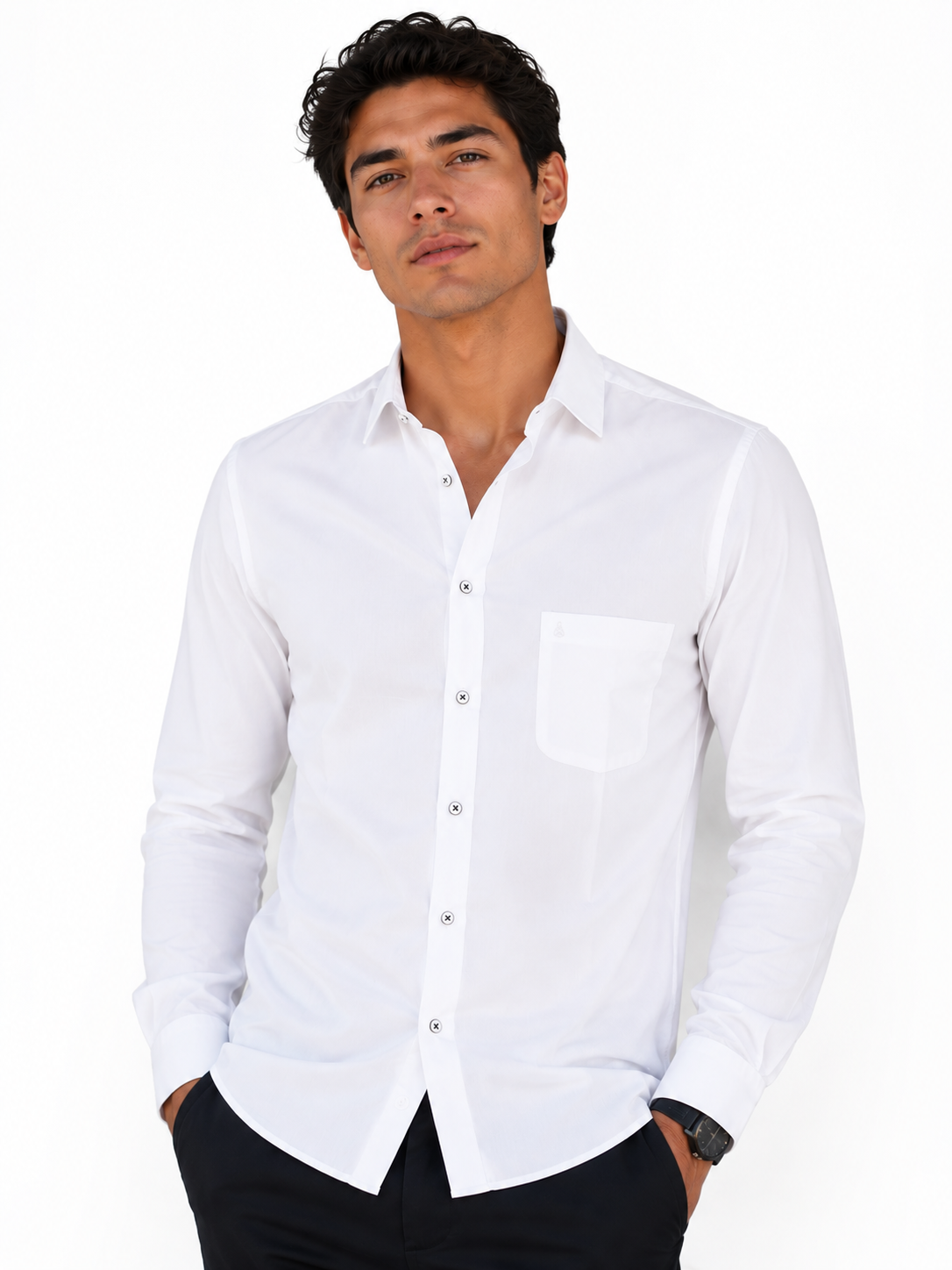 Camisa hombre manga larga unicolor - Imagen 4