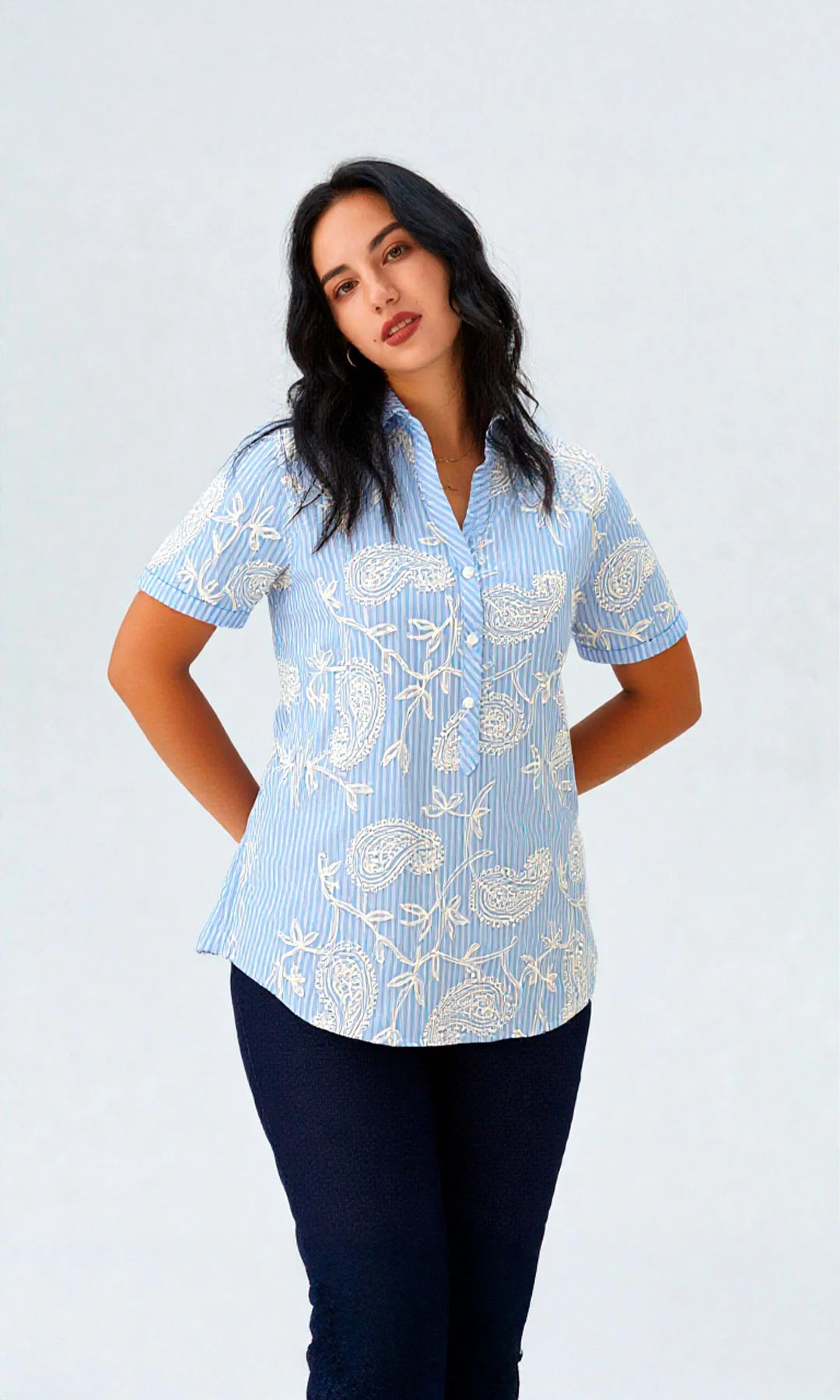 Blusa mujer manga corta rayas